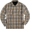 Mens Green Cotton Face With Polyester Fleece Lining Winter Plaid and Velvet Warm Flannel Shirt Jacket