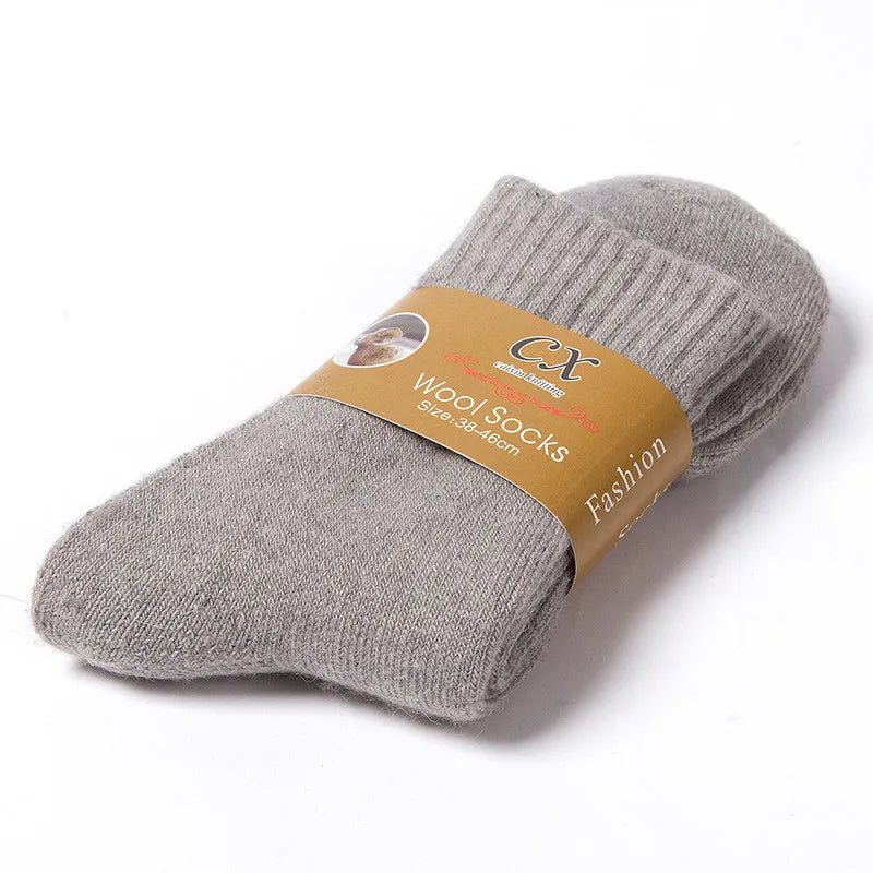 Angora Woolen Socks Manufacture Wholesale Winter Men's Extra Thickening Warm Plush Casual Customized Knitted Socks Women 85G