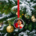 Christmas Tree Home Decoration Sublimation Metal Christmas Ornaments with Red Ribbon