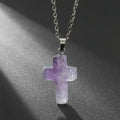 Natural Stone Cross Gemstone Pendant Necklace Cross Quartz Crystal Necklace