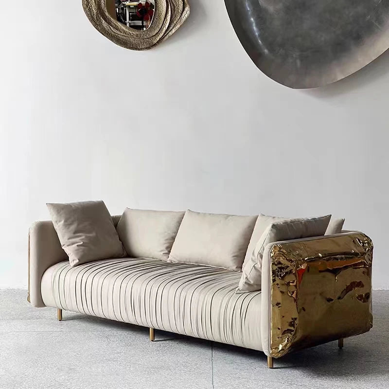 Home Furniture Italian Stainless Steel Luxury Leather Couches and Sofas Modern Set Real Leather Couch 321 Sofas Set Design