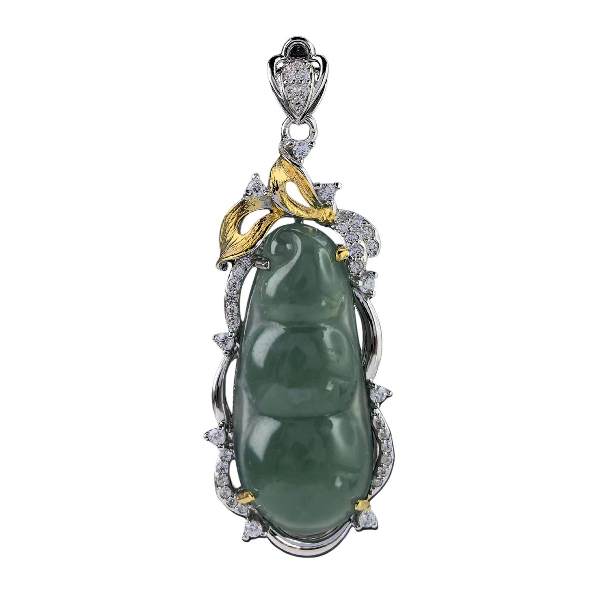 Exquisite Rhodium and Gold Plated 925 Silver Jewelry Natural Jadeite Pendant for Women Anniversary Gift