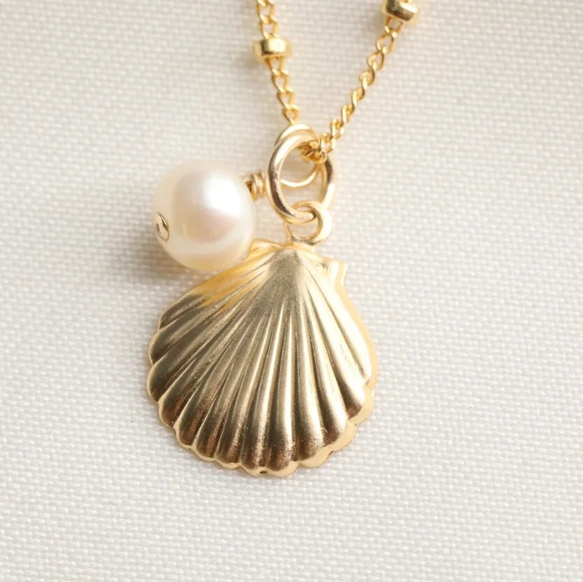 New Designs Dainty Stainless Steel Sea Shell Fashion Shell Pendant Necklace Jewelry Femme 18k Gold Plated