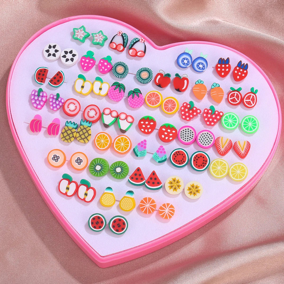 Factory Cross-border Fruit Love Heart Zirconia Earrings Set Cartoon Cute Earrings Jewelry Fashion Sweet Resin Earrings