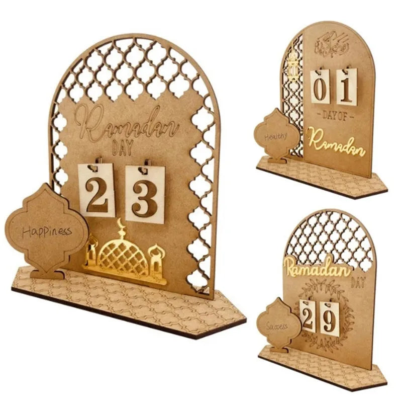 Ramadan Countdown Calendar Wooden Ramadan Advent Calendar EID Mubarak Ornament for Home Muslim Islamic Table Decorations
