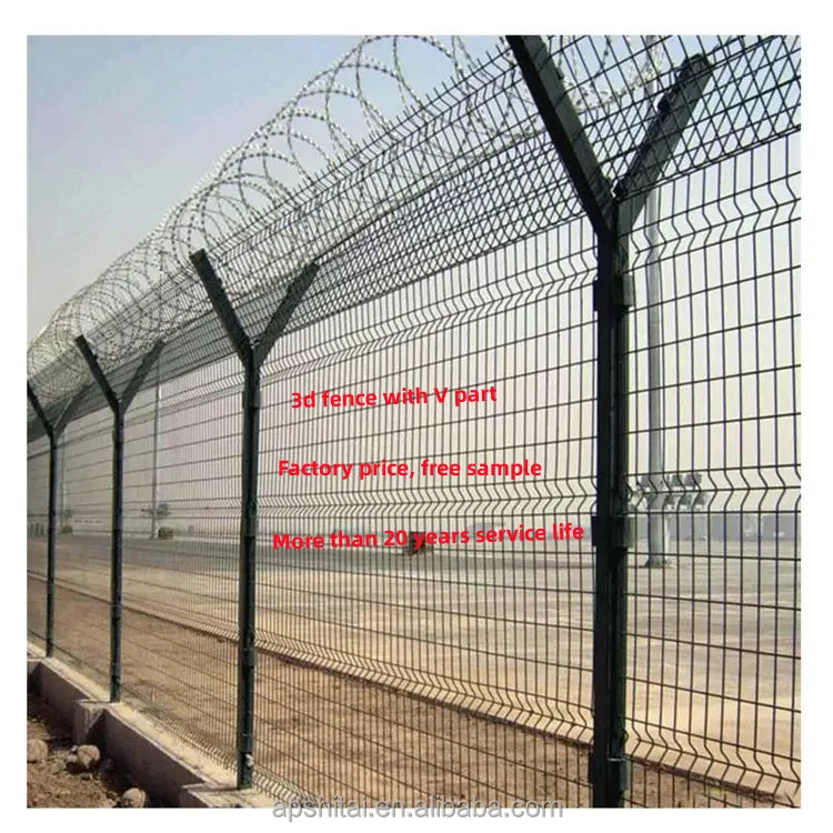 Professional Metal Fencing 3d Curved Bending PVC Coated Y Post 3d Fencing with Barbed Wire Fencing Panels Galvanized Airport