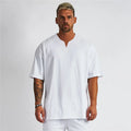 Oversized Plus Size Trendy Men's V-Neck Half-Sleeved T-Shirt High Short-Sleeved Fitness Sports Top for Bodybuilding Workout
