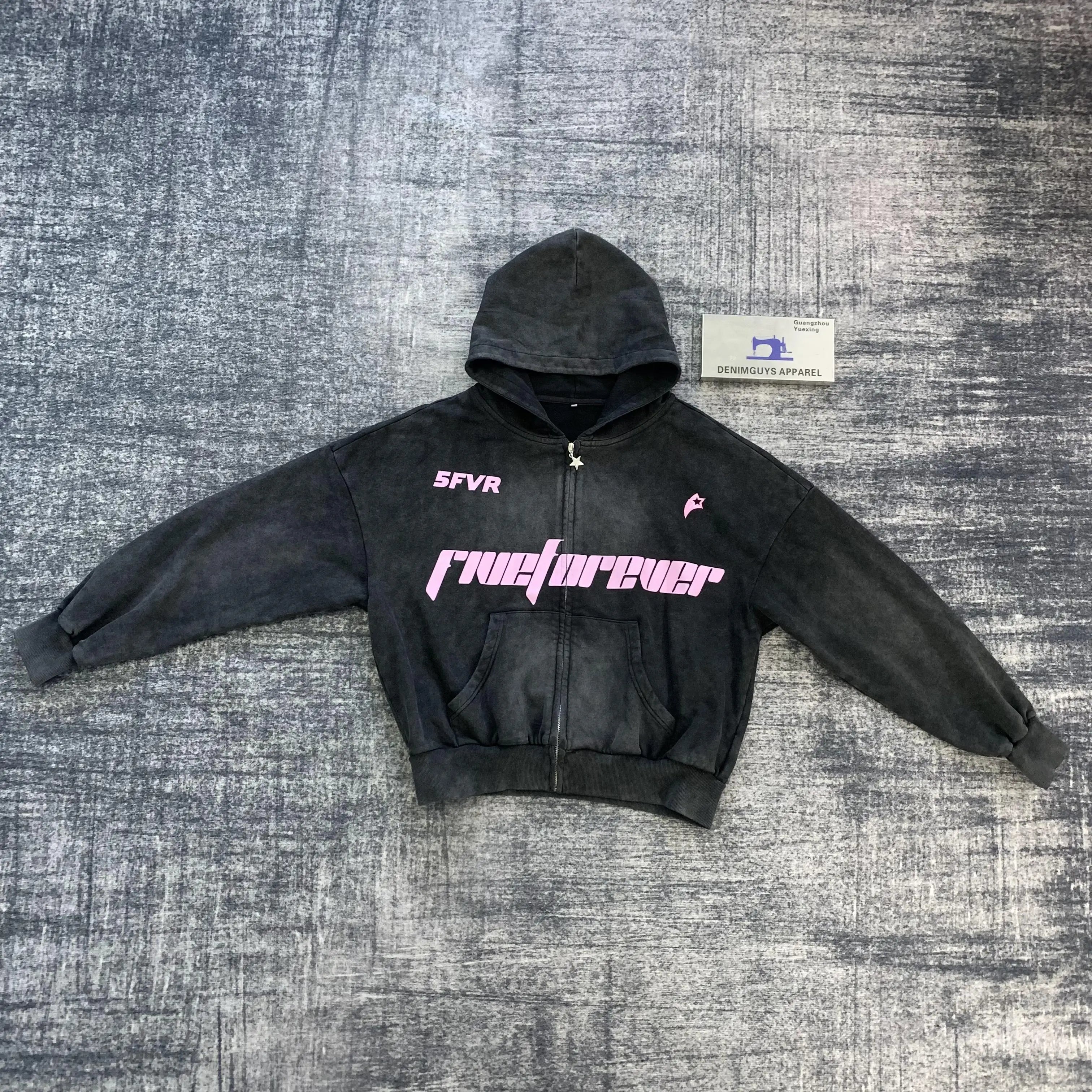 DENIMGUYS Custom Vintage Fashion Men's Acid Wash Digital Printing Sweatshirts Zip up Dtg Printing Oversized Hoodies for Men