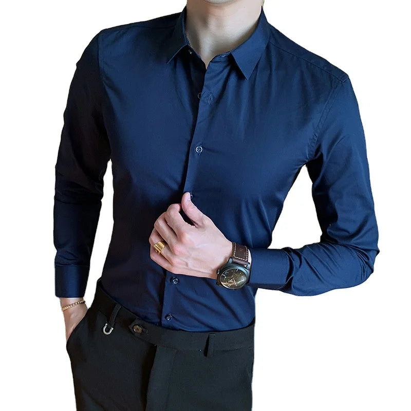 2022 Spring  Men's Long-sleeved Shirt Business Fashion Solid Color Shirt Casual pink Shirt Men Wholesale