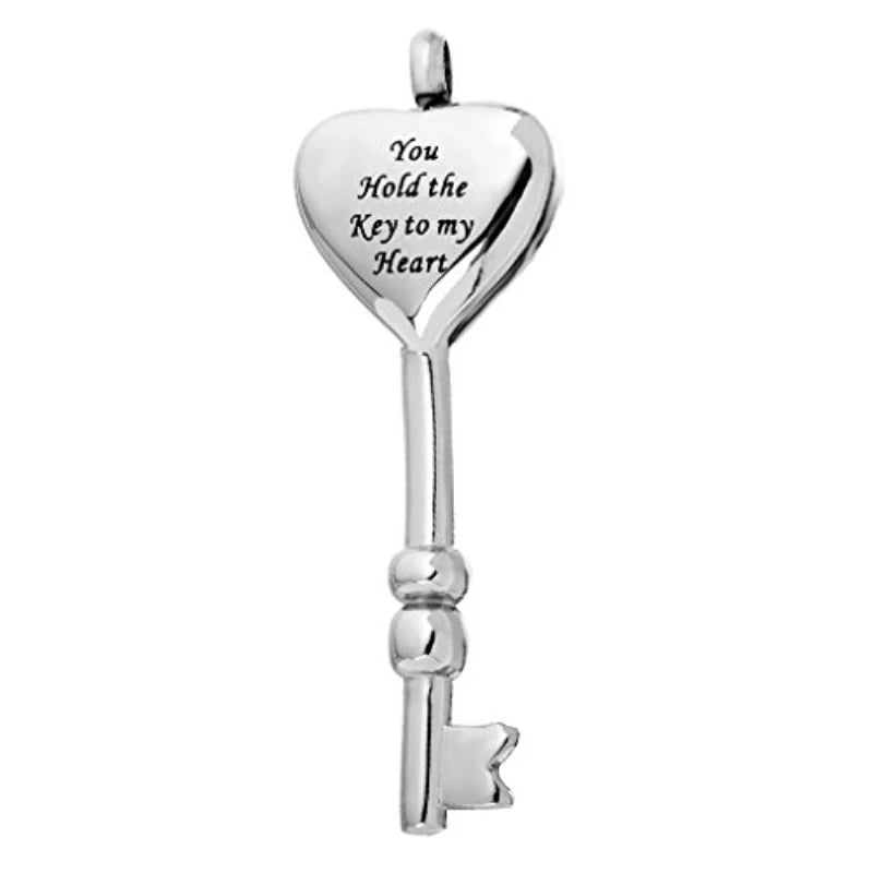 Stainless Steel Christian Key Memorial Urn Ashes Holder Cremation Pendant Necklace Silver Plated Keepsake