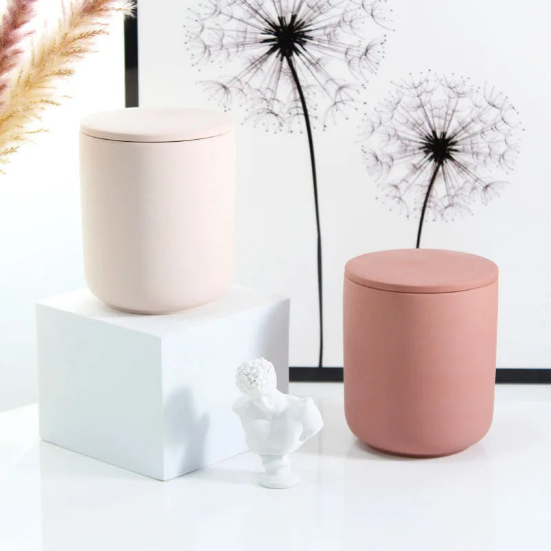 10Oz Luxury Jars Custom Label Decorative Holders Making Matte Surface Concrete Cement Ceramic Empty Candle Jar