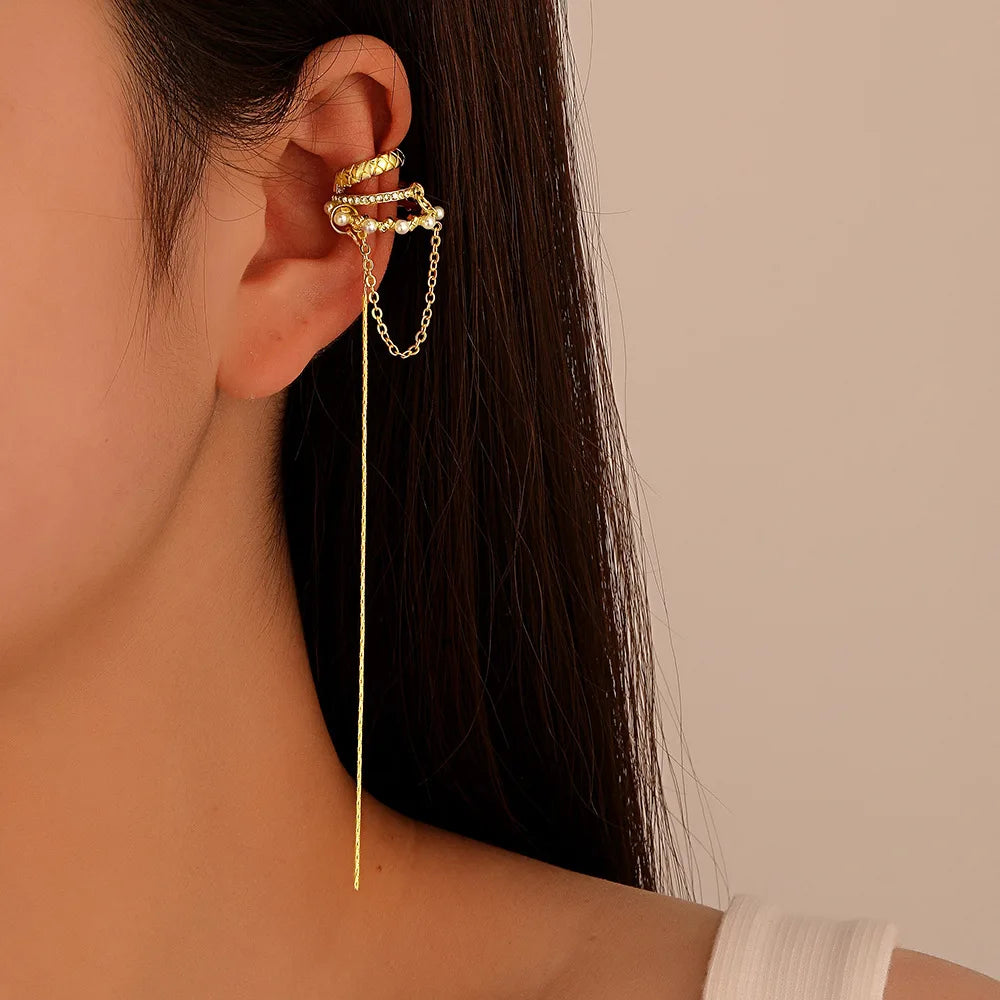 Trendy Elegant Charm C-Shaped Earrings Inlaid Zircon Tassels Drop Earring Multi Layered Long Chain Tassels Earrings for Women