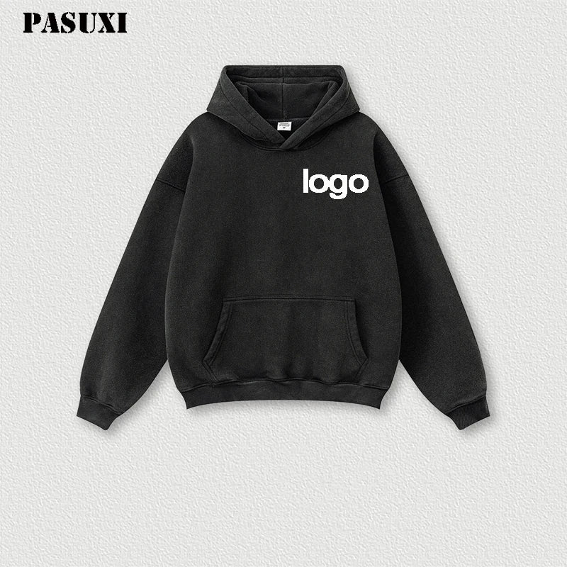 PASUXI Custom OEM Men's Basketball Sweatshirts Autumn Winter Casual Loose Fit Solid Color Hooded Cotton Tops Worested Fabric