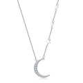 Jewelry 925 Sterling Silver Cubic Zirconia Handmade Necklace White 18K Gold Plated Rhinestone Moon Necklaces for Women