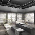 3d Design Drawings Service Support Glass Cabinet Shelves Display with LED Light Wall Mounted for Store Interior