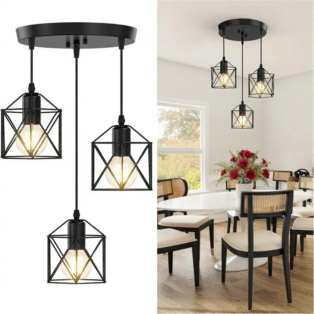 Joyinled 3-Light Metal Pendant Lighting Hanging Light Fixture Kitchen Island Dining Room Ceiling Lamp E26 Base Adjustable Height