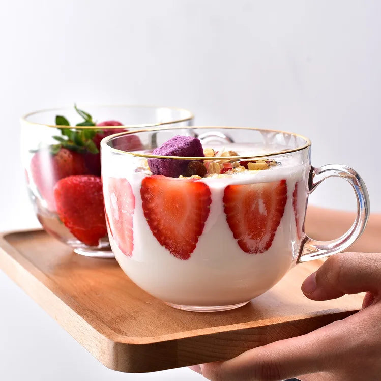 Popular Breakfast Glass Cups Manufacturers Customized Gold Rim Glass Cup