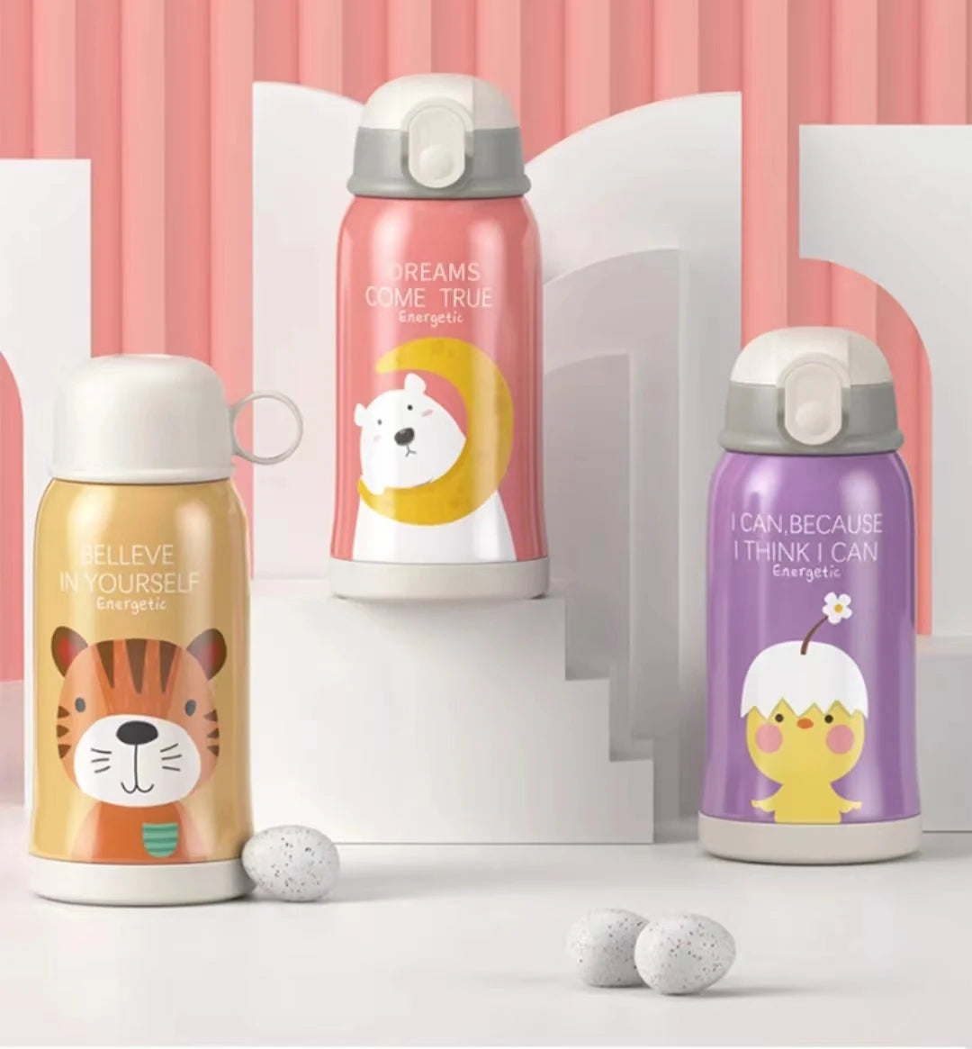 Cute Cartoon 304 Stainless Steel Vacuum Insulated Water Bottle BPA-Free and Leak-Proof Flask for Kids Back to School