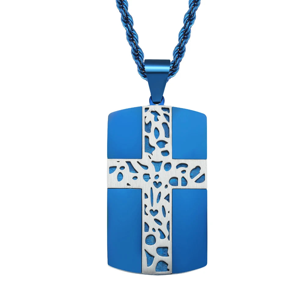Alin Factory Direct Two-color Plated Skeleton Cross Pendant Simple Rectangular Stainless Steel Necklace