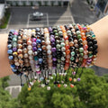 Fashion 6mm Natural Stone Elastic Beaded Bracelet Colored Fire Agate Lava Stone Woven Bracelet for Women Men