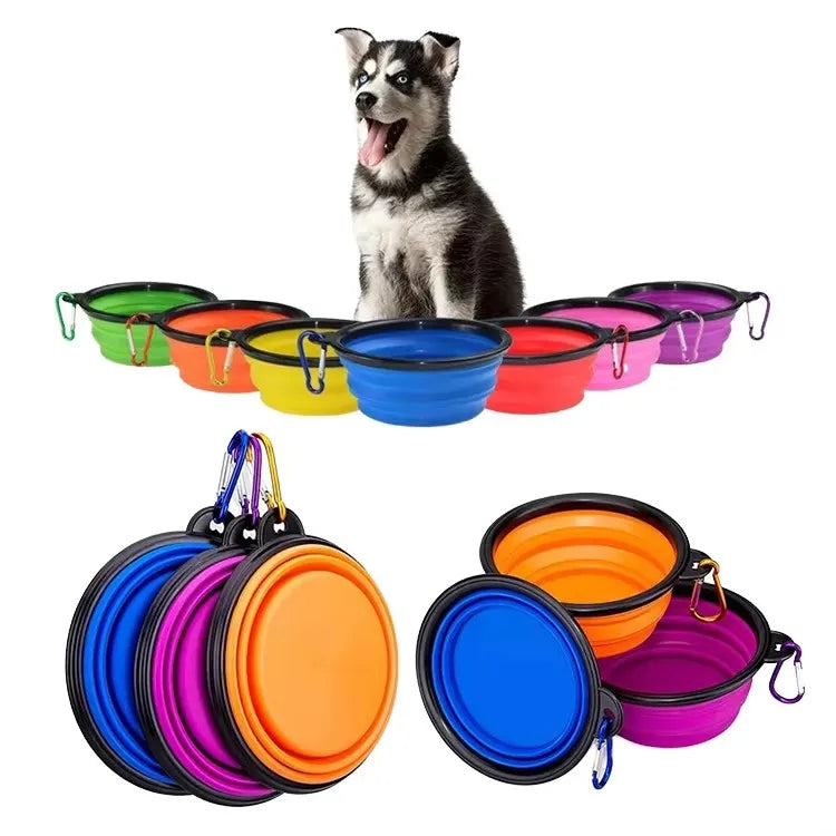Portable Silicone Pet Bowl Silicone Slow Feeder Collapsible Travel Dog Bowl White Non slip Folding Dog Bowl With Lid