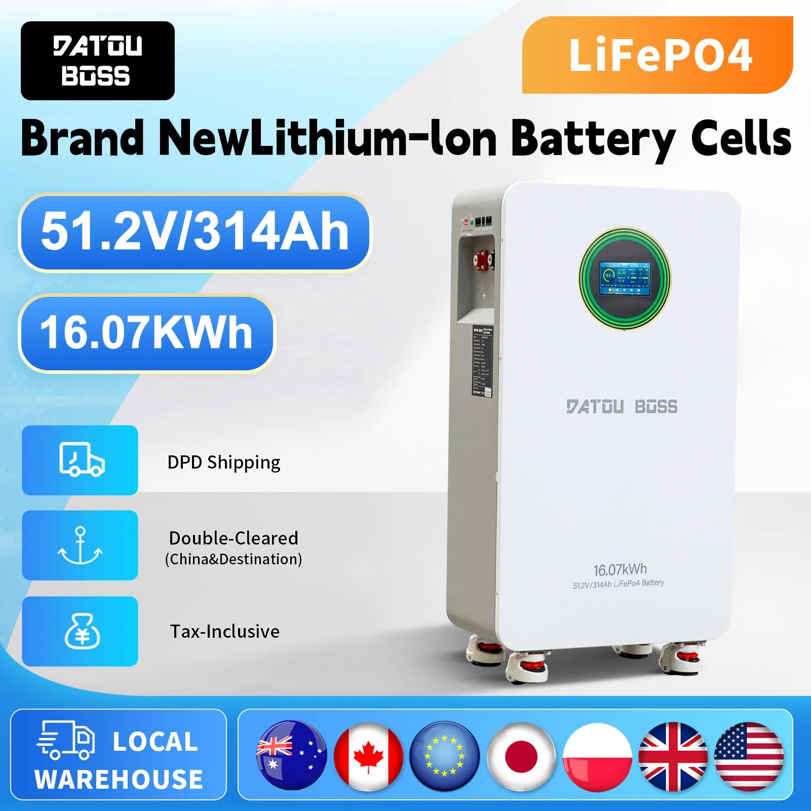 DAOUBOSS 48V 314Ah Floor Standing Energy Storage Battery 15kwh Batterie Pack With Smart BMS Home Power Wall-Mounted