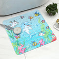 54x54CM Square Print PVC Non-Slip Shower Mat with Suction Cups Drain Hole Machine Washable Anti-Slip Safety Bathtub Bathroom Mat