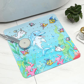 54x54CM Square Print PVC Non-Slip Shower Mat with Suction Cups Drain Hole Machine Washable Anti-Slip Safety Bathtub Bathroom Mat