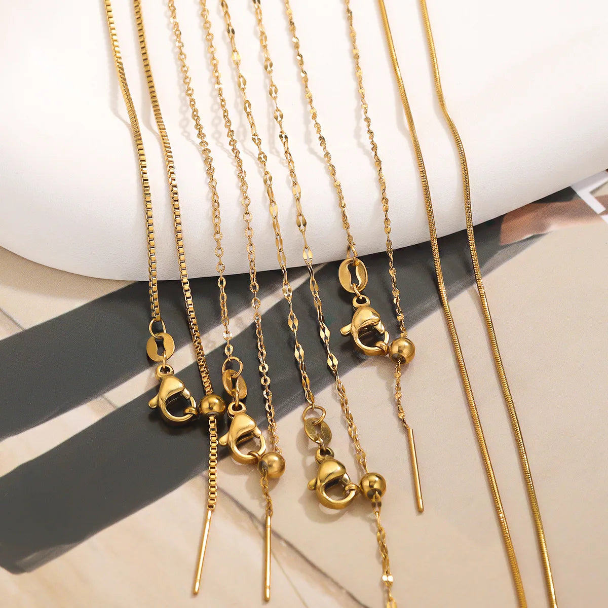 Hypoallergenic Tiny Stainless Steel DIY Needle Chains Infinitely 7 Design Adjustable Chain Gold Lobster Clasp 4mm Ball Classic