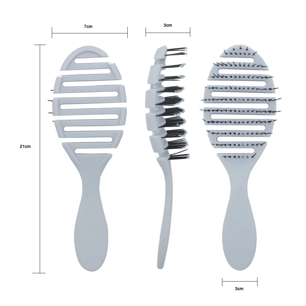 Customized Blue Curved Hair Dryer Brush Foldable Vented Styling Detangler with Cushion Paddle Vent Cleaning Brush Plastic