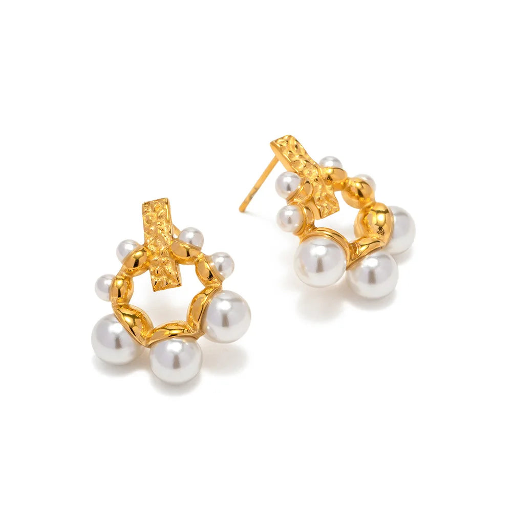 Waterproof Women Jewelry Lady Summer Stainless Steel Irregular Pearls Earrings
