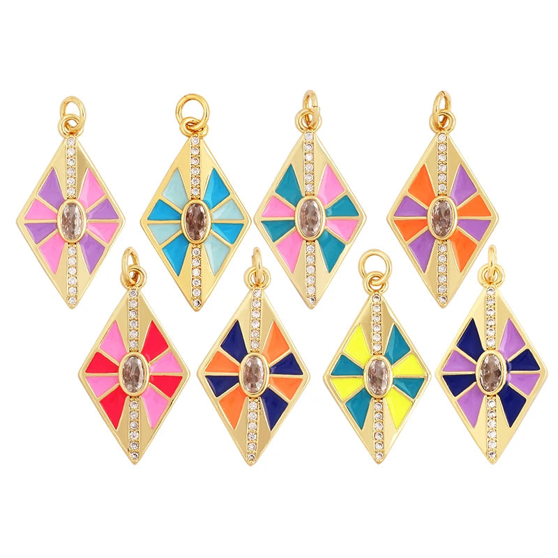 Trendy Enamel Dripping Oil Colourful Geometry Charm PendantPrismatic Hexagon Mosaic Necklace Accessories for Jewelry Making M03