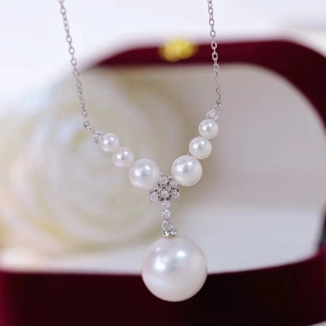 N475 5-12mm DIY Natural Freshwater Pearl Charm Pendant Necklace Chain Accessory 925 Sterling Silver Jewelry for Women