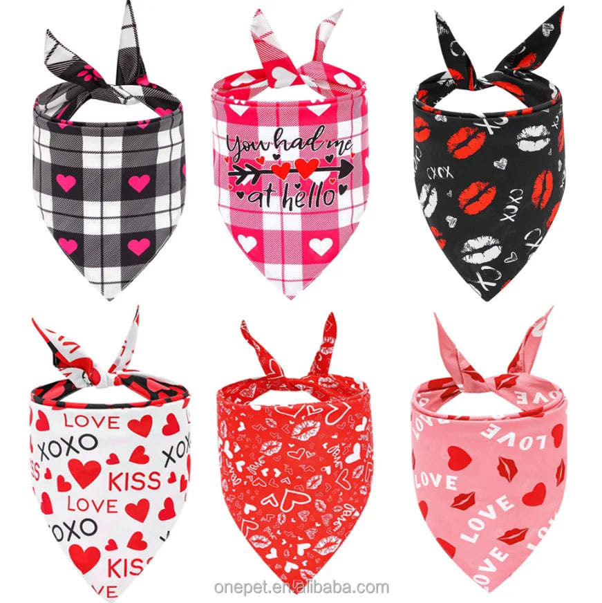 Hot Selling Polyester Dog Bibs Bandanas Fashion Print Happy Valentine's Day Accessory for Large Dogs for Summer Winter Seasons