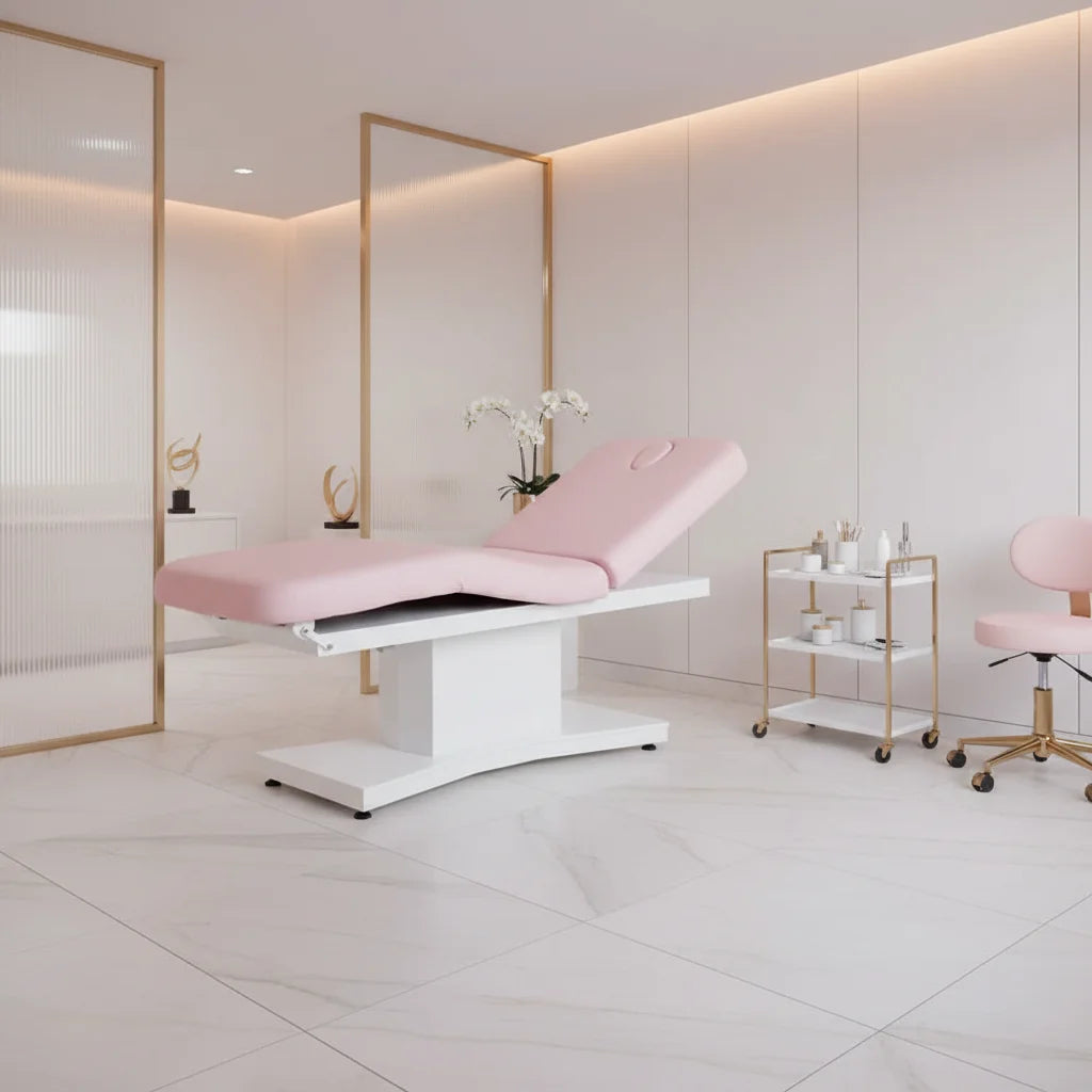 Luxury Modern 3 Motor Therapy Spa Salon Cosmetic Electric Treatment Massage Table Eyelash Extension Facial Pink Beauty Bed Set