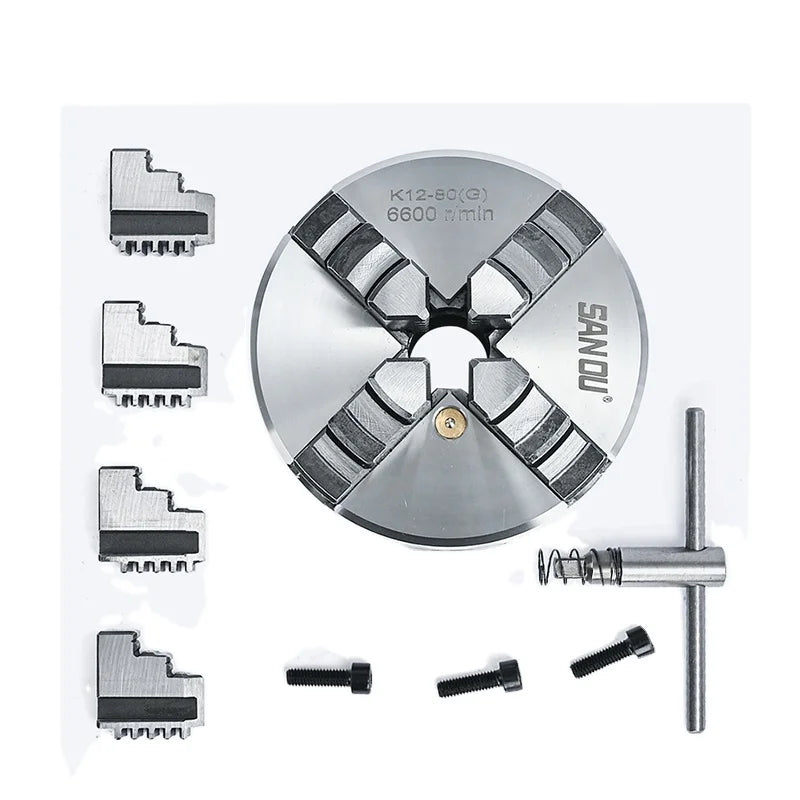 4 Jaw Chuck 80mm Sanou Brand Mini Lathe Chuck K12-80 Self-centering Scroll Chuck Hardened Steel Manual High Accuracy 0.05mm