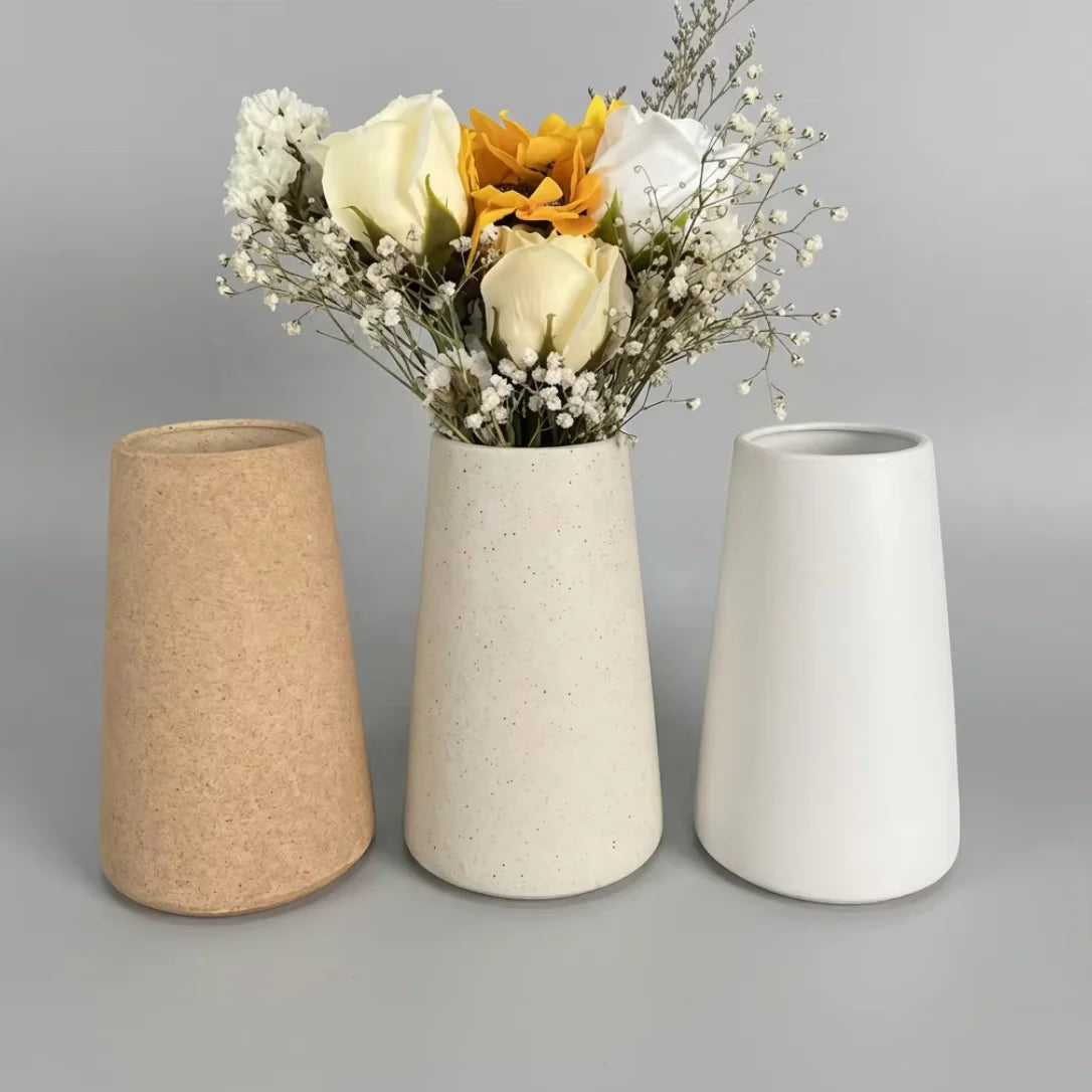 Minimalist Matt Ceramic Conical Vase - Modern Nordic Style Handcrafted Flower Pot for Home Decor and Wedding Floral Arrangements