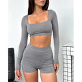 Custom logo Women Yoga Shorts Set Outfit Workout Sets Two Piece Crop Top and High Waist Gym Shorts Set for Women