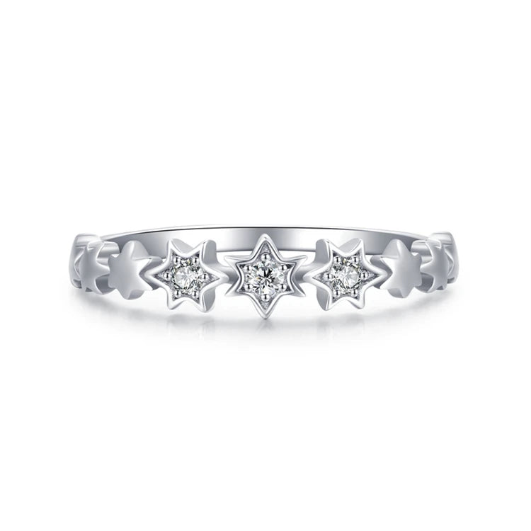 Original Design 925 Sterling Silver Micro Inlay Zircons Star Shape Rings for Women