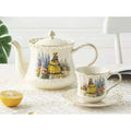 QIAN HU Luxury Vintage Turkish Porcelain Ceramic Tea Cup Teapot Set Modern Leaf for Home Afternoon Tea Coffee Decorative Set