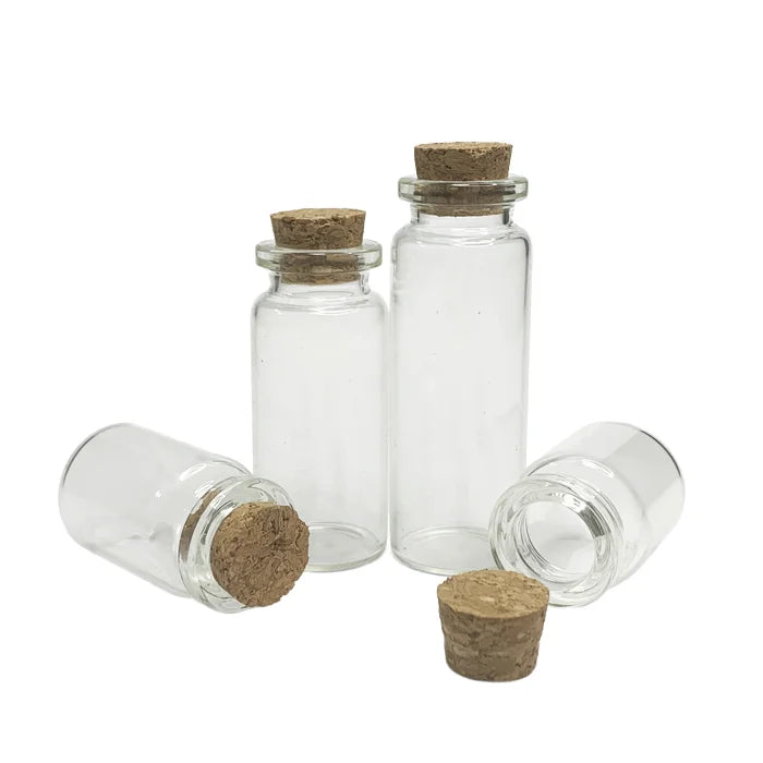 Mini Small Clear Glass Bottles Vials with Cork Stoppers for Wedding Favors Screen Printed 5ml-20ml Capacities