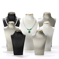 Hot Sale Luxury Gold Line Microfiber Leather Bust Mannequin Necklace Display Stand Premium Jewelry Container