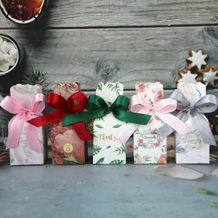 Wedding Candy Box Food Chocolate Packaging Paper Gift Box with Ribbon for Baby Shower Birthday Bridal Shower Decor HS1202