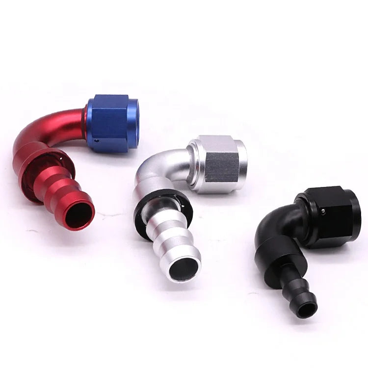 Custom Logo Aluminum an Fittings AN4 AN6 AN8 AN10 AN12 90 180 Degree Push on Hose Ends Black