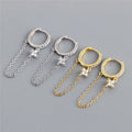 SP Zircon Tassel 925 Sterling Silver Long Link Chain Style Zircon Hoop Earrings for Women
