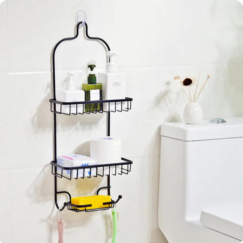 Bathroom Metal Wall Mounted Chrome Wire Hanging Basket Hollow Drain Storage Shelf No punching Soap Organizer bath products Rack