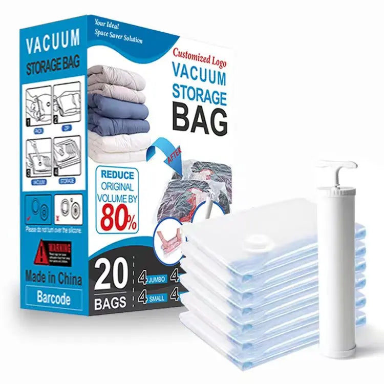 20 Pack Jumbo Clothing Bedding Travel Eco-Friendly Nylon Fabric Vacuum Storage Bags Space Saver Hand Pump Living Room Dustproof