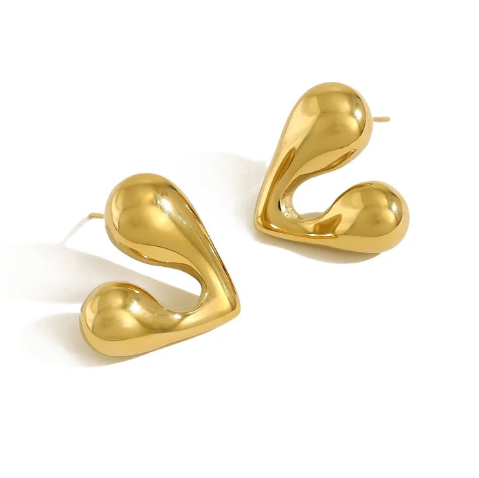 Real U Anti-Tarnish Stainless Steel Boho Chic Bubble Heart Stud Earrings Gold Plated French Chic Style Bohemian Jewelry 316L Stainless Steel Jewelry Manufacturer