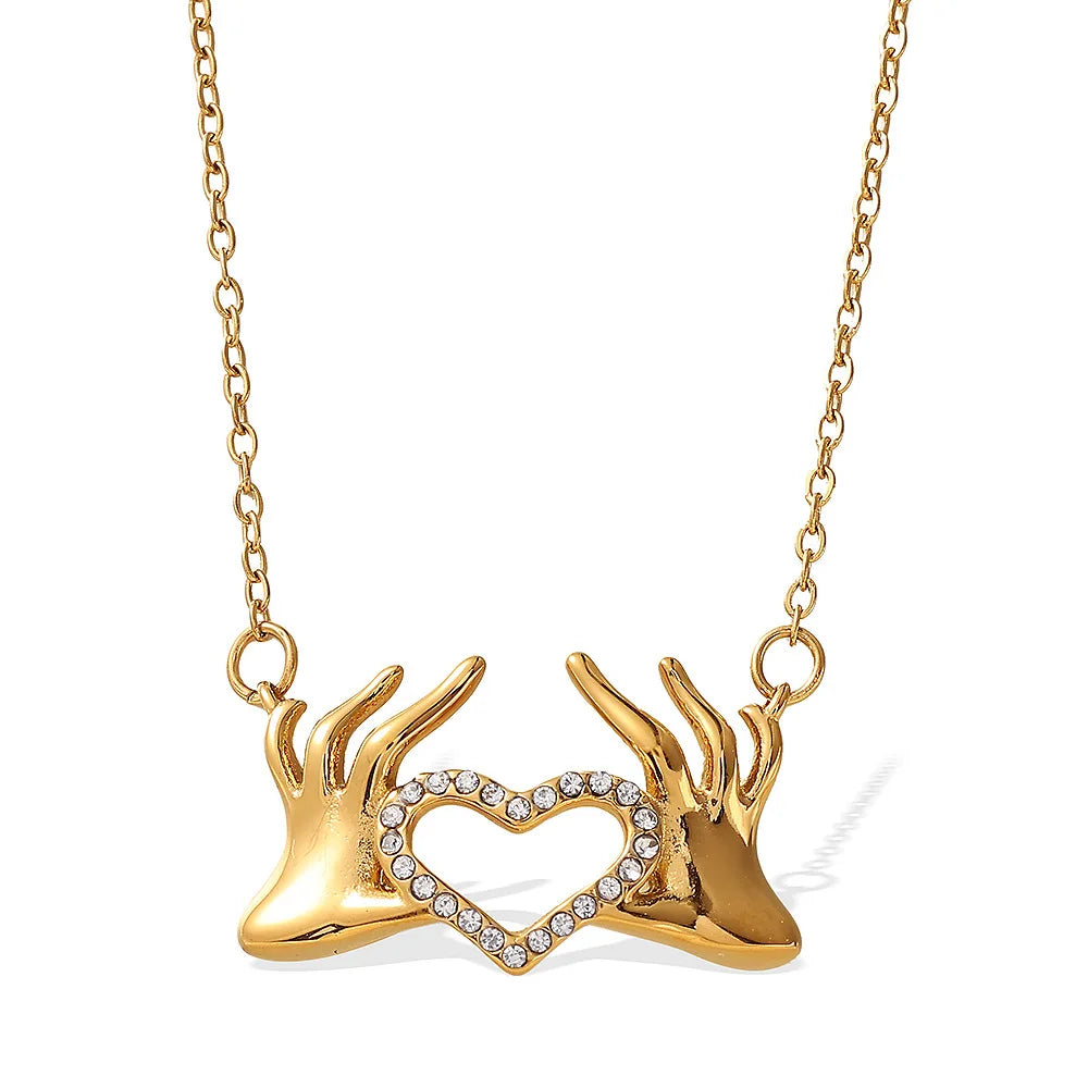 N&S Stainless Steel Hands Heart Hanging Necklace for Women Creative Personality Neck Chain Gift From Factory Outlet