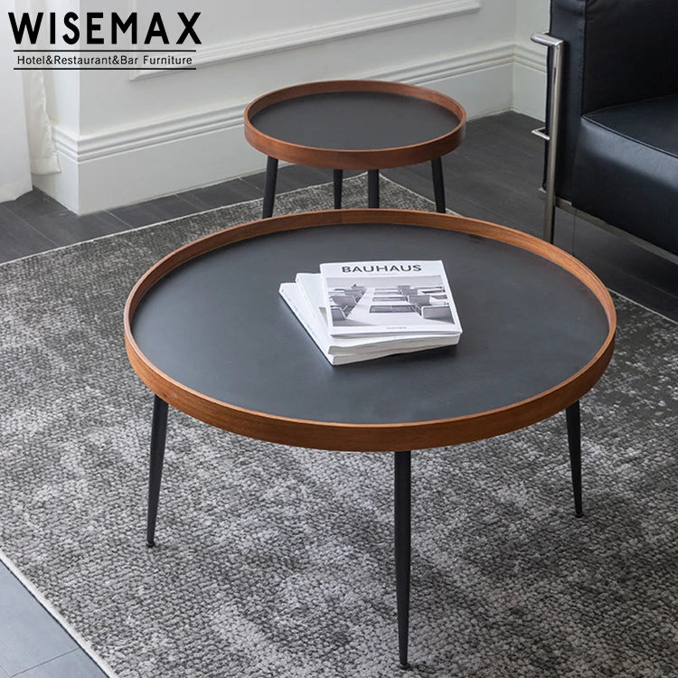 WISEMAX FURNITURE Light Luxury Solid Wood Coffee Table Iron Living Room Home Round Storage Coffee Table Combination